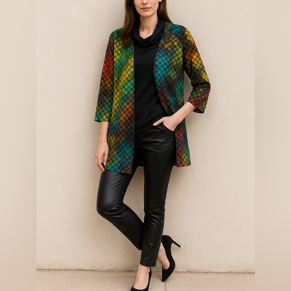 Caroline Rose Vintage Sheer Multicolor Mesh Jacket – Size M (Made in USA)